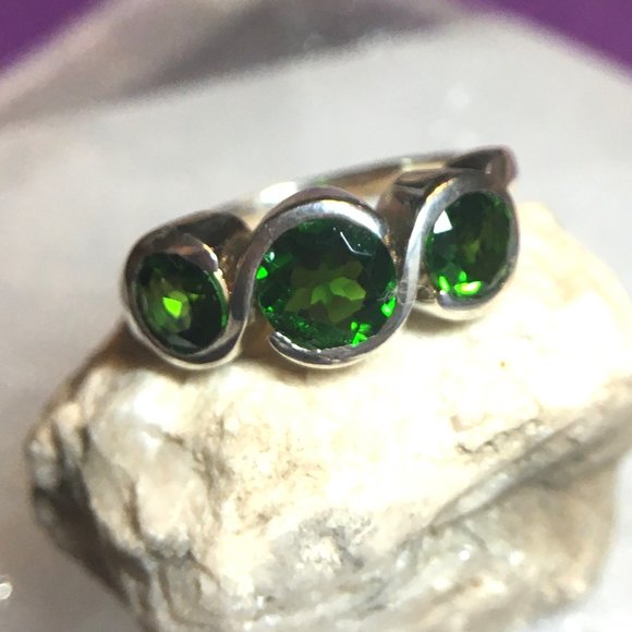Chrome Diopside .925 Ring Sterling Silver Natural Gemstones Green Size 6 or 7 - Picture 15 of 16